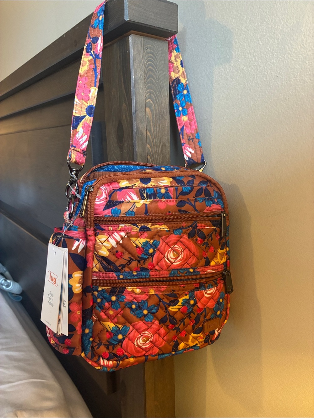 NWT Lug CanCan Quilted Floral Crossbody - Orange, Blue, Pink